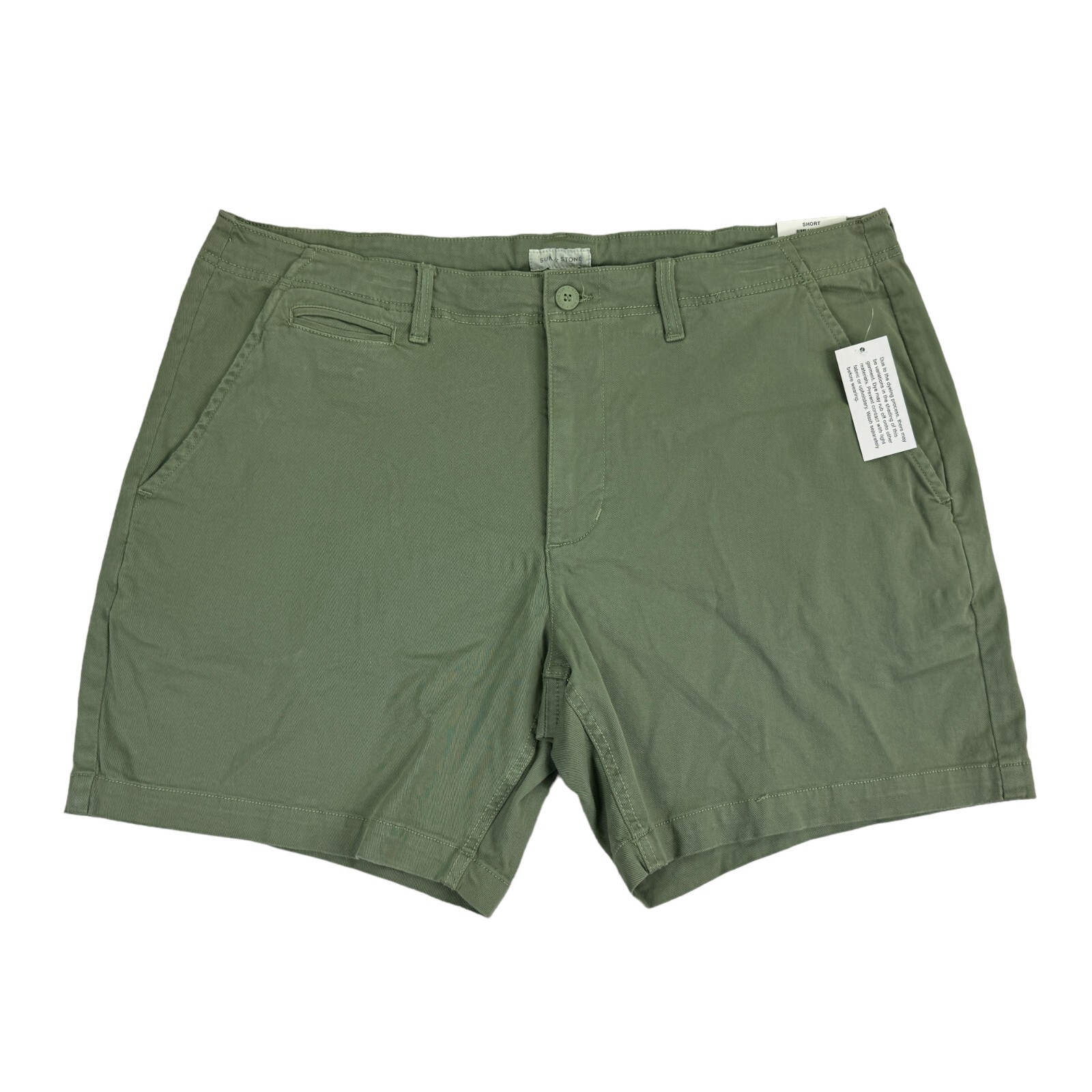 Sun + Stone Mens Colin Flat Front 7″ Chino Shorts Artichoke Green 38