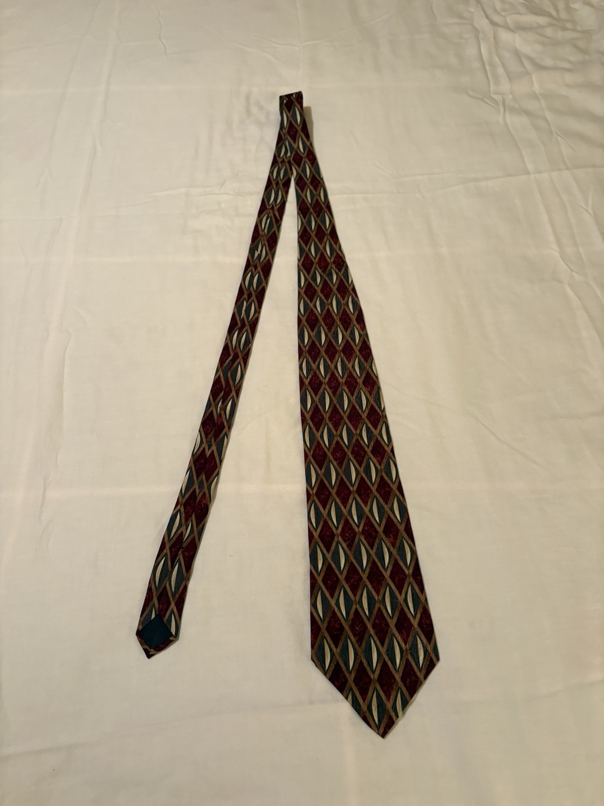 Cocktail Collection Men’s Silk Tie Burgundy Blue Tan Geometric Pointed Classic