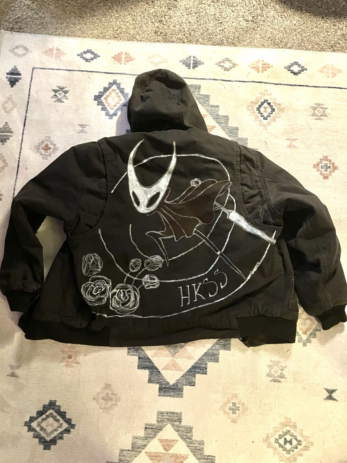 Hand Drawn Hollow Knight Silksong Hornet Black Winter/Fall Jacket Polar King YXL