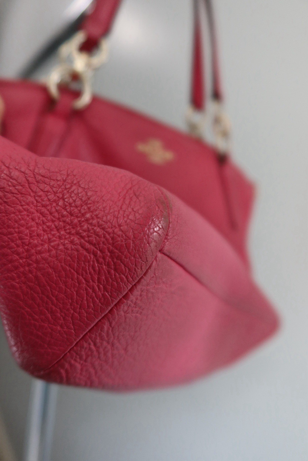 Coach F55665 Hot Pink Leather Ava Chain Carryall Satchel Shoulder Bag Handbag