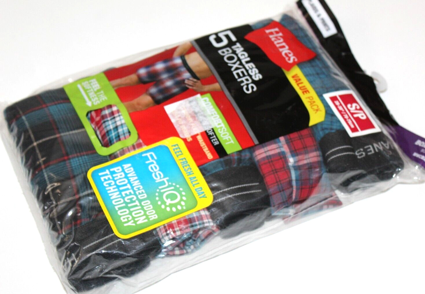 Hanes Men’s 5-Pack Assorted Plaids & Prints Tagless Boxers – Small (28-30″)
