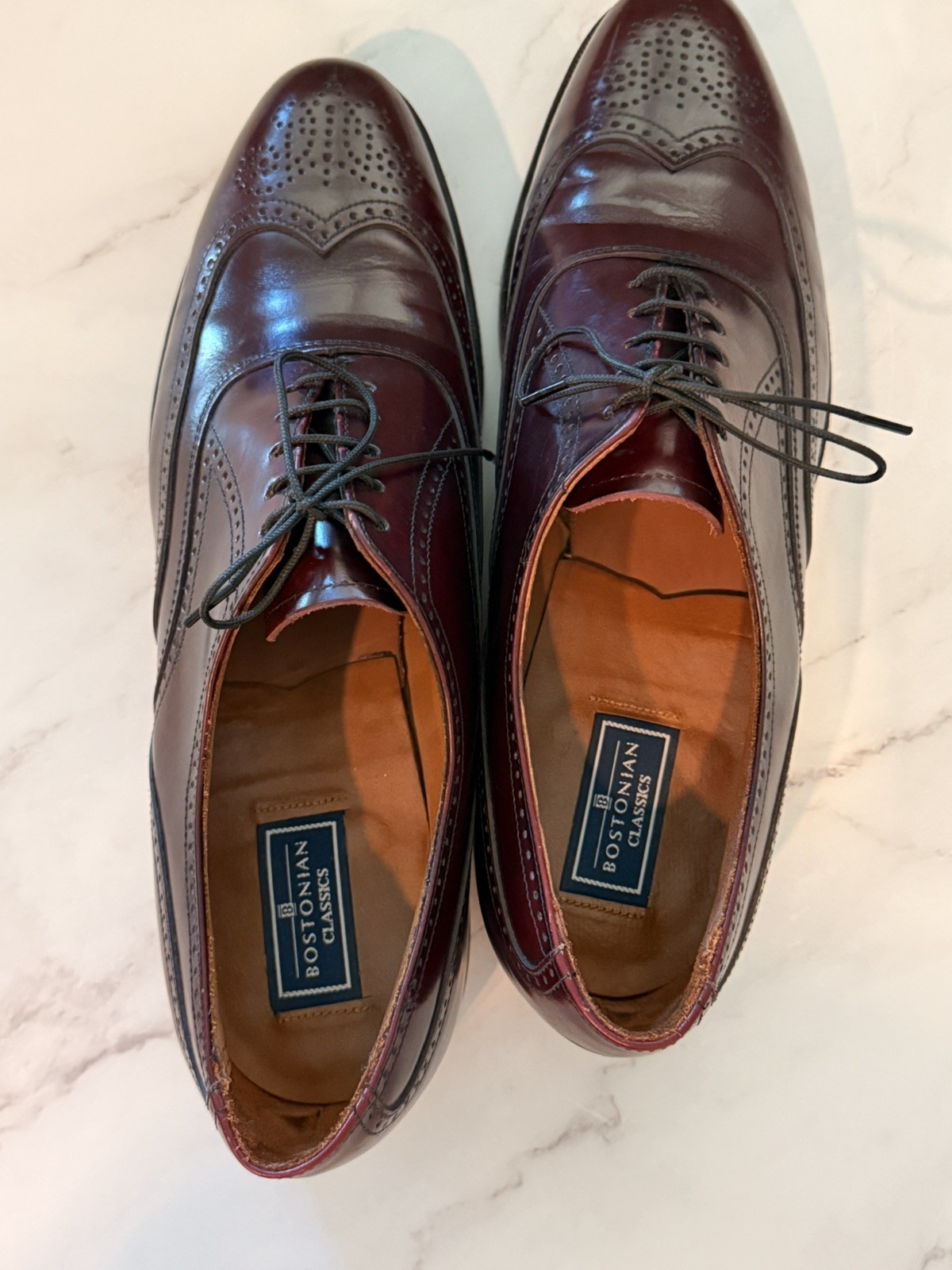 BOSTONIAN CLASSICS Men’s Burgundy Leather Wing Tip Oxfords Size 10.5 B Made USA