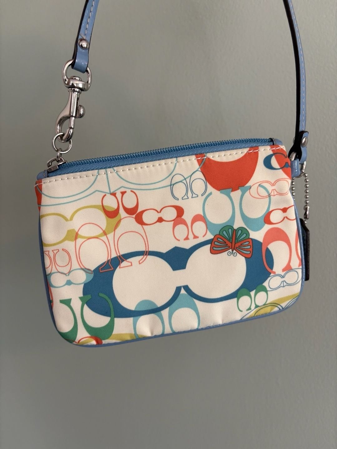 Coach Optic Signature Butterfly Print Blue Wristlet