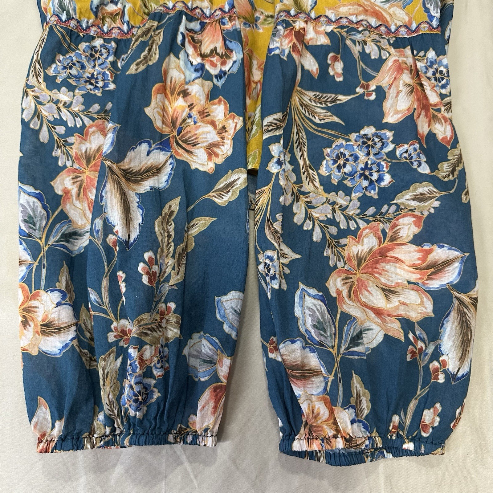 Johnny Was Effortless Peasant Blouse 100% Cotton Mustard Floral Multi Top L/XL