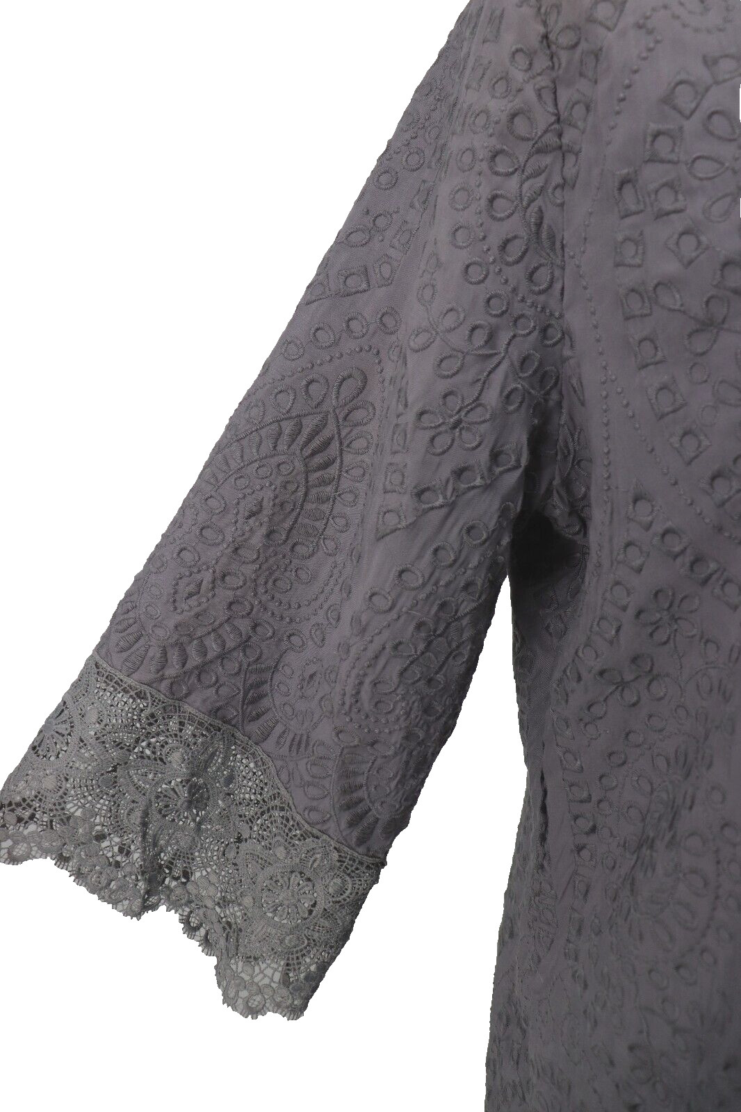 Paparazzi Long Cardigan Womens Large Gray Embroidered 3/4 Sleeve Open Jacket New