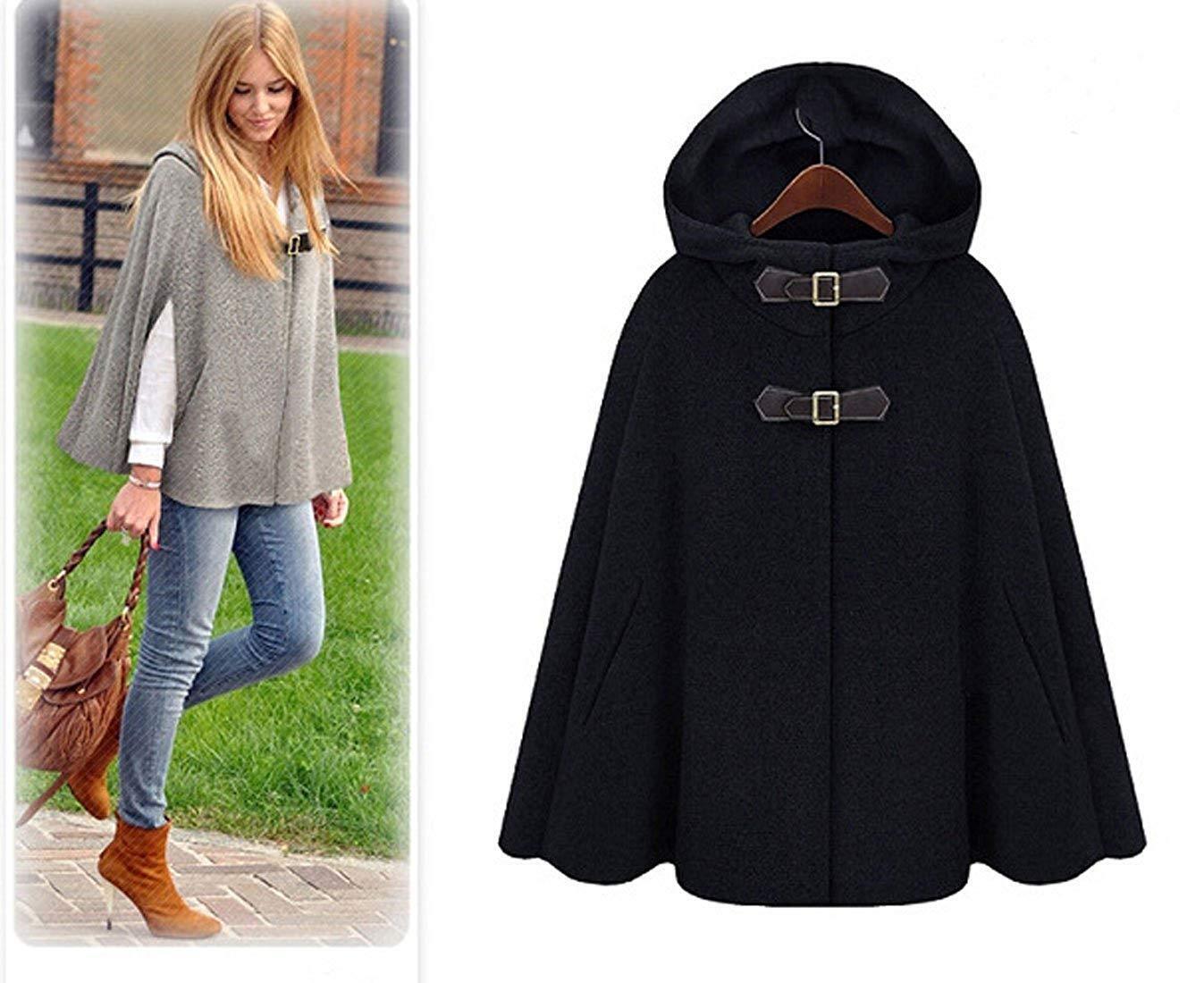Womens Cute Batwing-Sleeve Hooded Baggy Poncho Cape Cardigans Outwear w Armholes