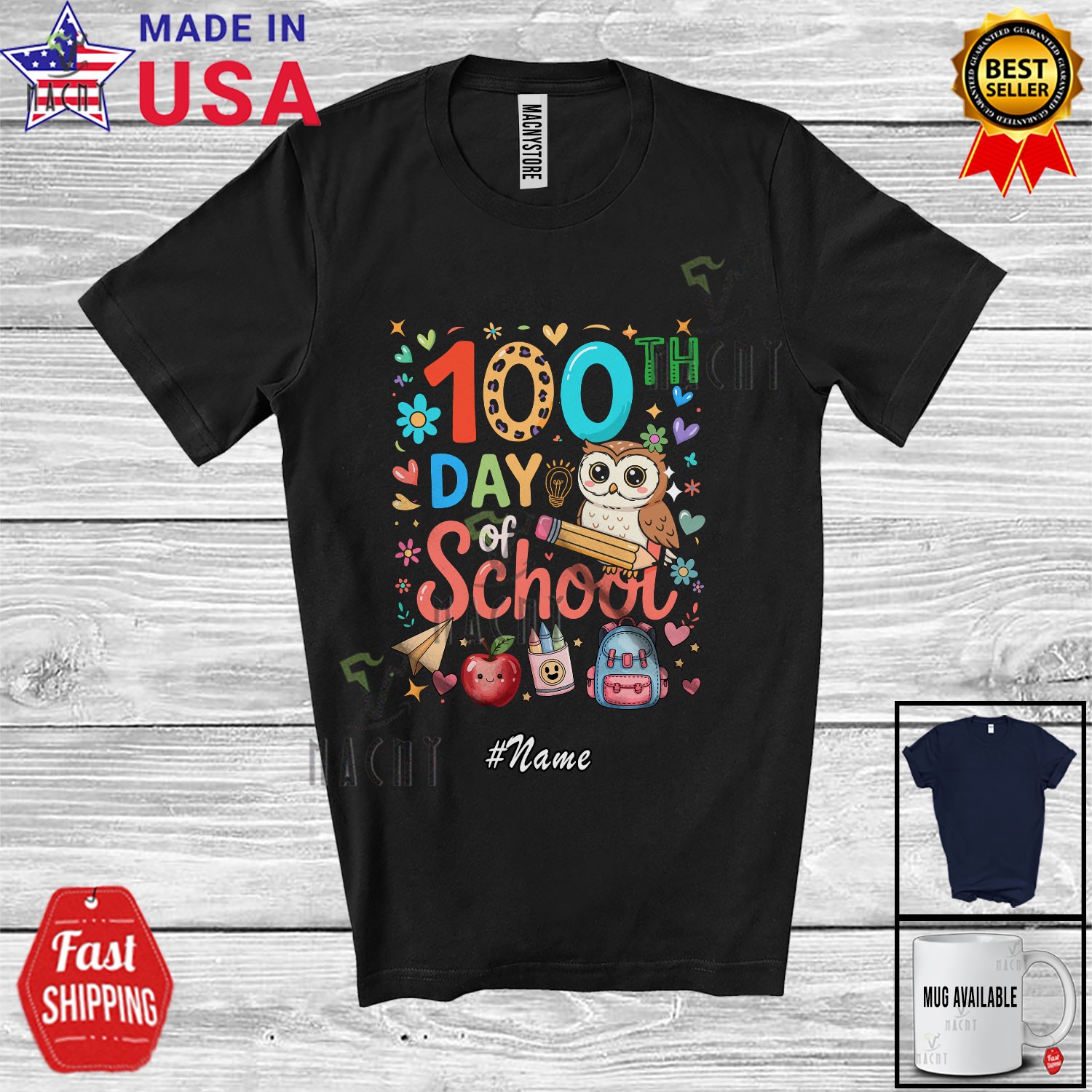 Custom Name 100th Day Of School; Adorable Owl Pencil; Teacher Students Shirt