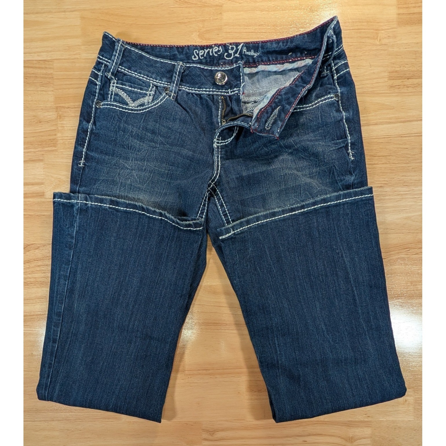 Series 31 Amethyst Jeans Womens 9 Dark Wash Thick Stitch Bootcut Flap Pocket Y2K