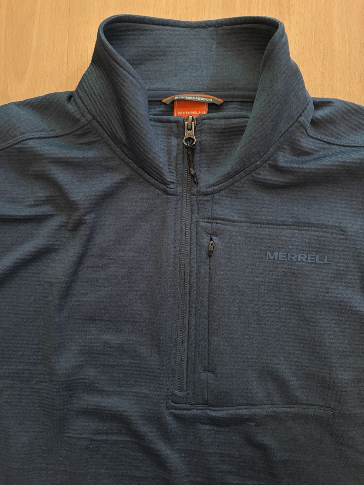Merrell 1/4 Zip Pullover Mens XXL Blue Grid Fleece Performance Hiking Jacket