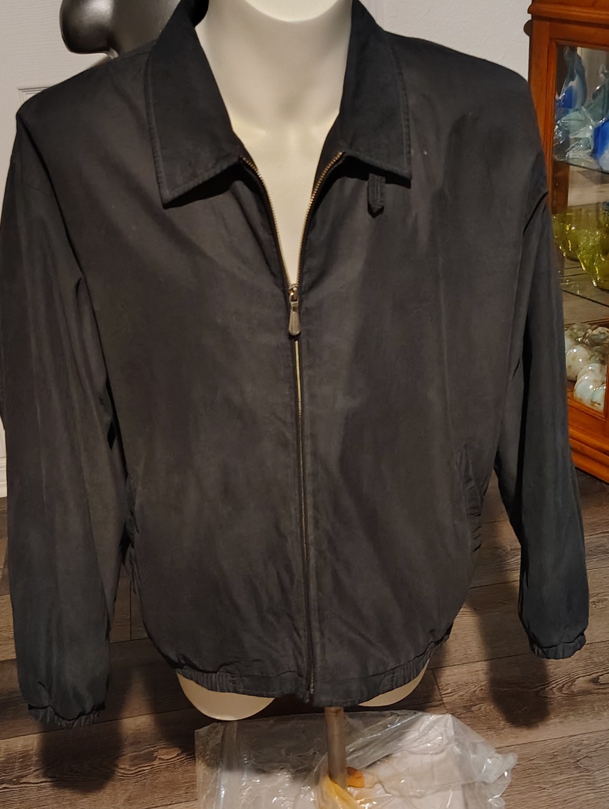 London Fog Black Lightweight Full Zip Jacket Point Collar Men Regular L
