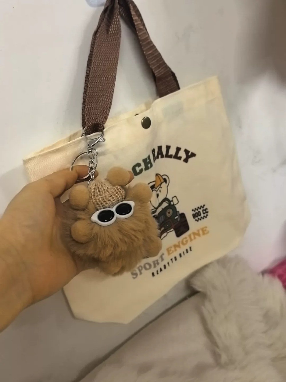 8cm Imitation Otter Rabbit Fur Plush Toy Small Coal Ball Pendant Doll Keychain