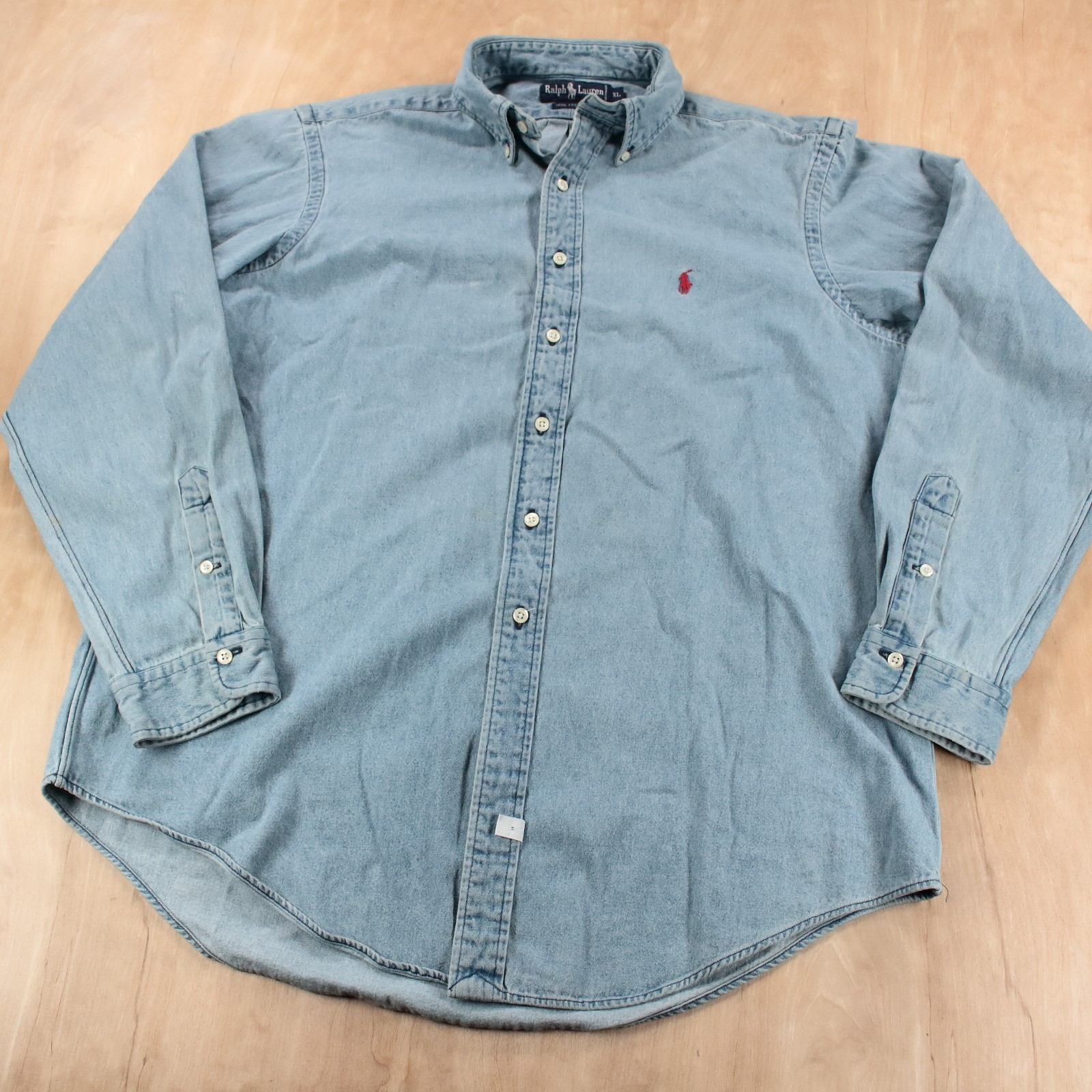 RALPH LAUREN embroidered pony denim work shirt XL tag vtg 90s y2k prep