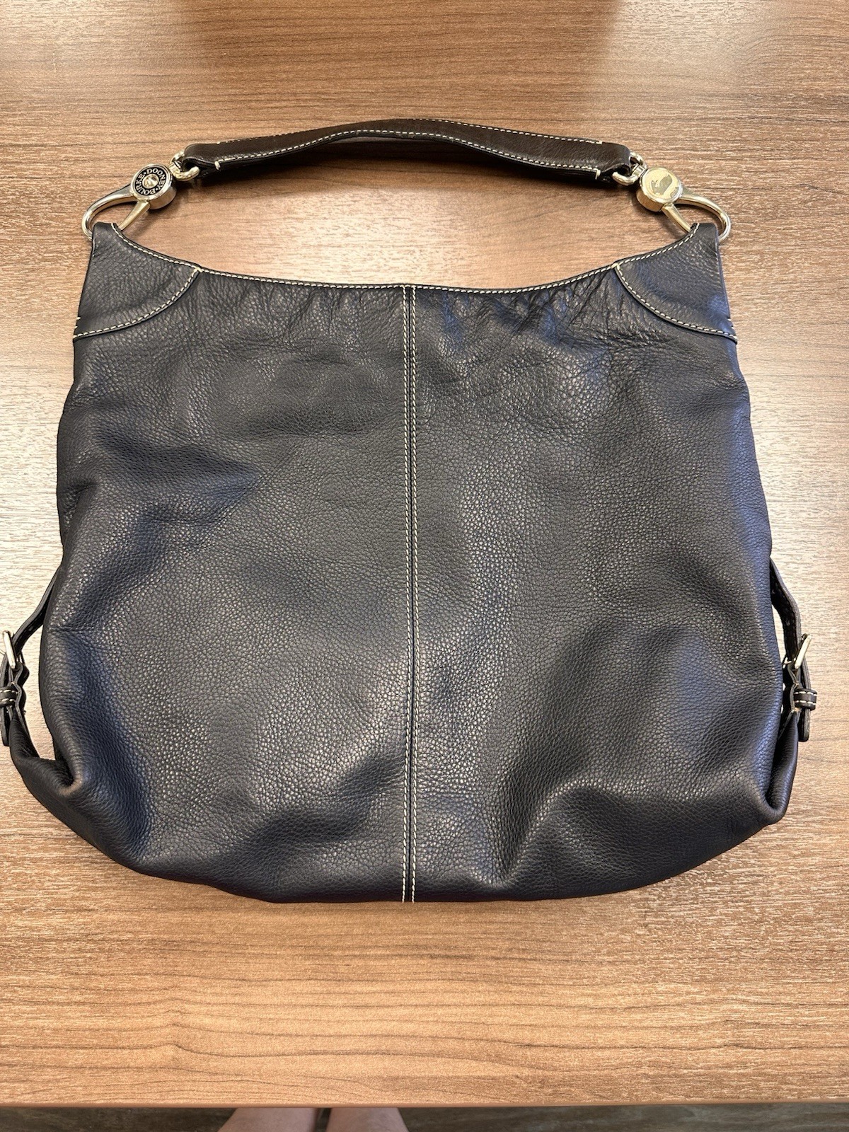 Dooney Bourke Large Dk Brown Pebbled Leather Hobo Bag Late 90s- Mid 2000 VTG