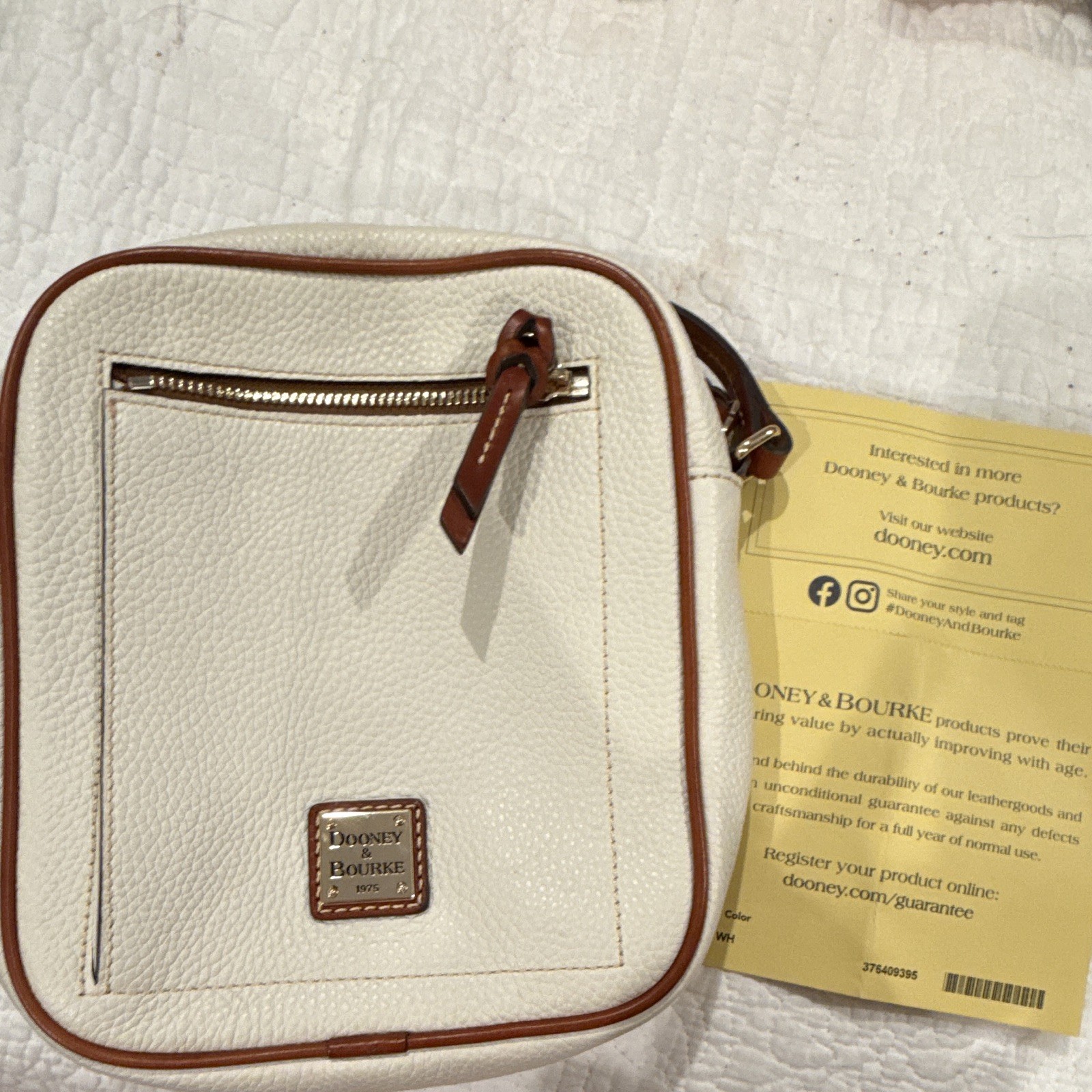 Dooney & Bourke Small Pebbled Crossbody Bag White/Brown, Zip, Gold, Pockets