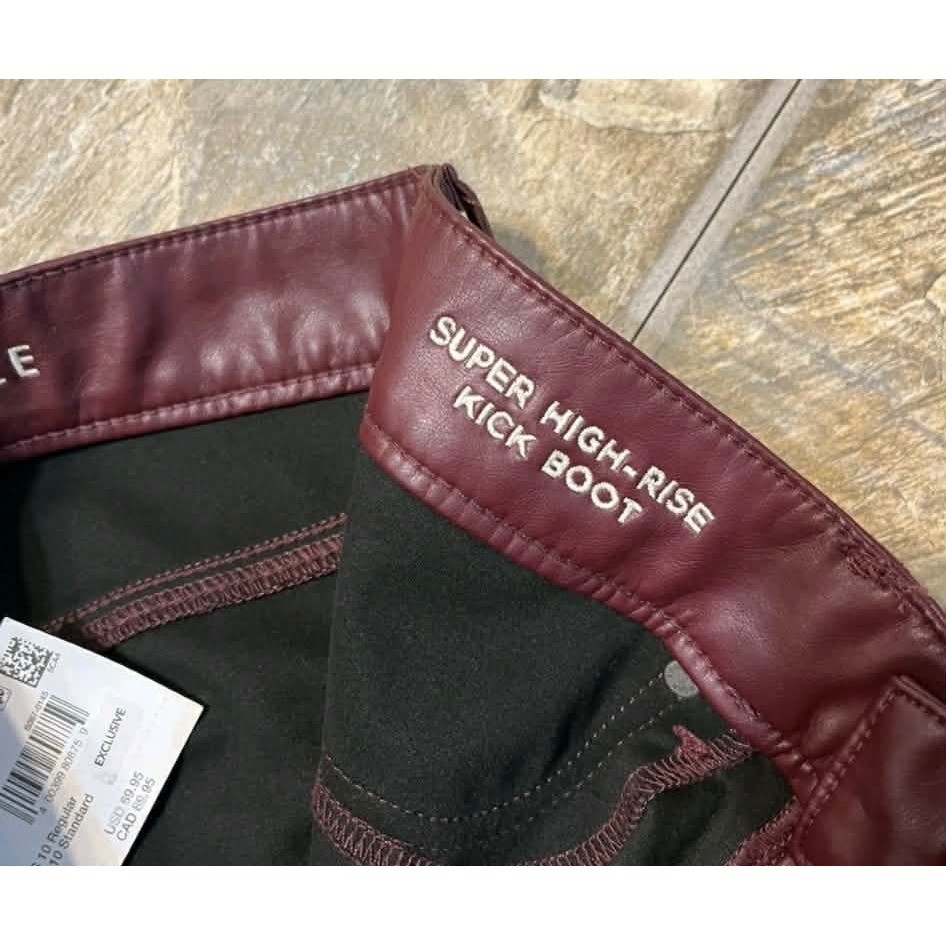 American Eagle Super High Rise Kick Boot Pants Women 10 Burgundy Faux Leather