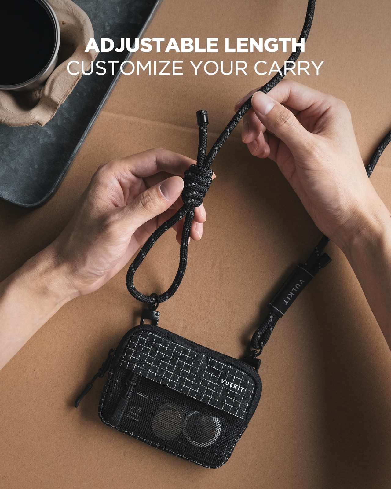 VULKIT Small Wallet Coin Purse with Adjustable 4.7 x 3.5 x 0.6 inches, Black