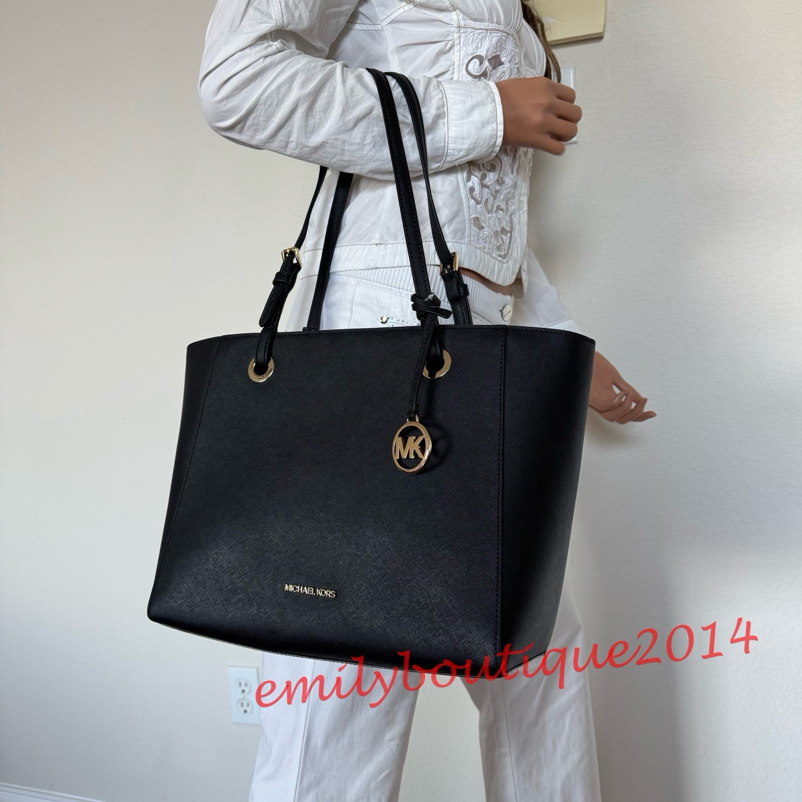 NWT Michael Kors Walsh Multifunction Tote Black Saffiano Leather Shoulder Bag