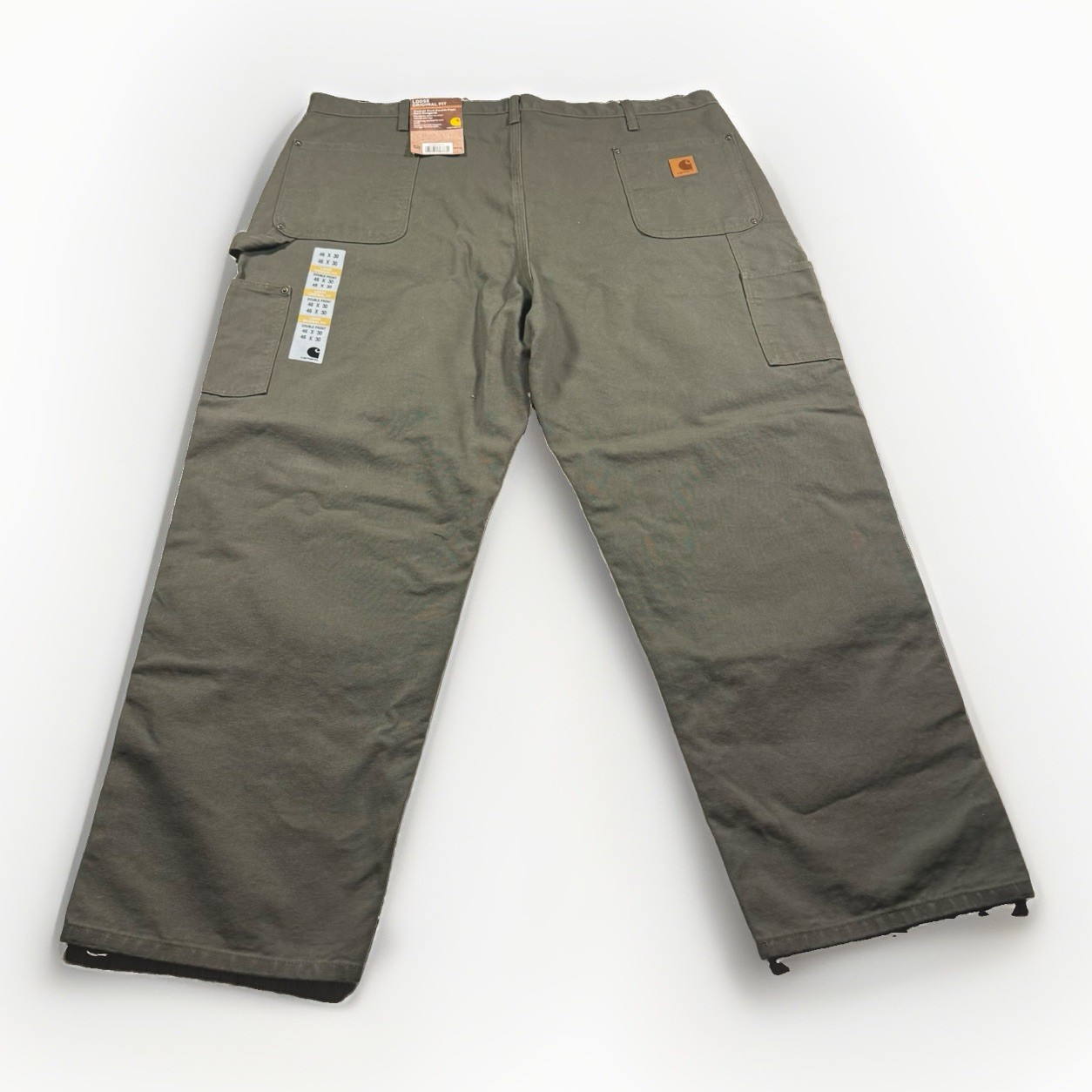 Carhartt Washed Duck Double Front Work Dungarees Men 46×30 Olive Green Loose NWT