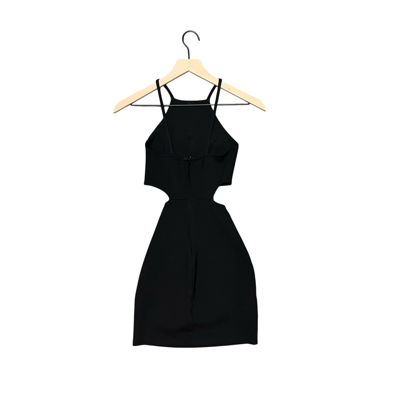 Solemio Black Halter Cut-Out Lace-Up Strappy Bodycon Mini Dress Size S