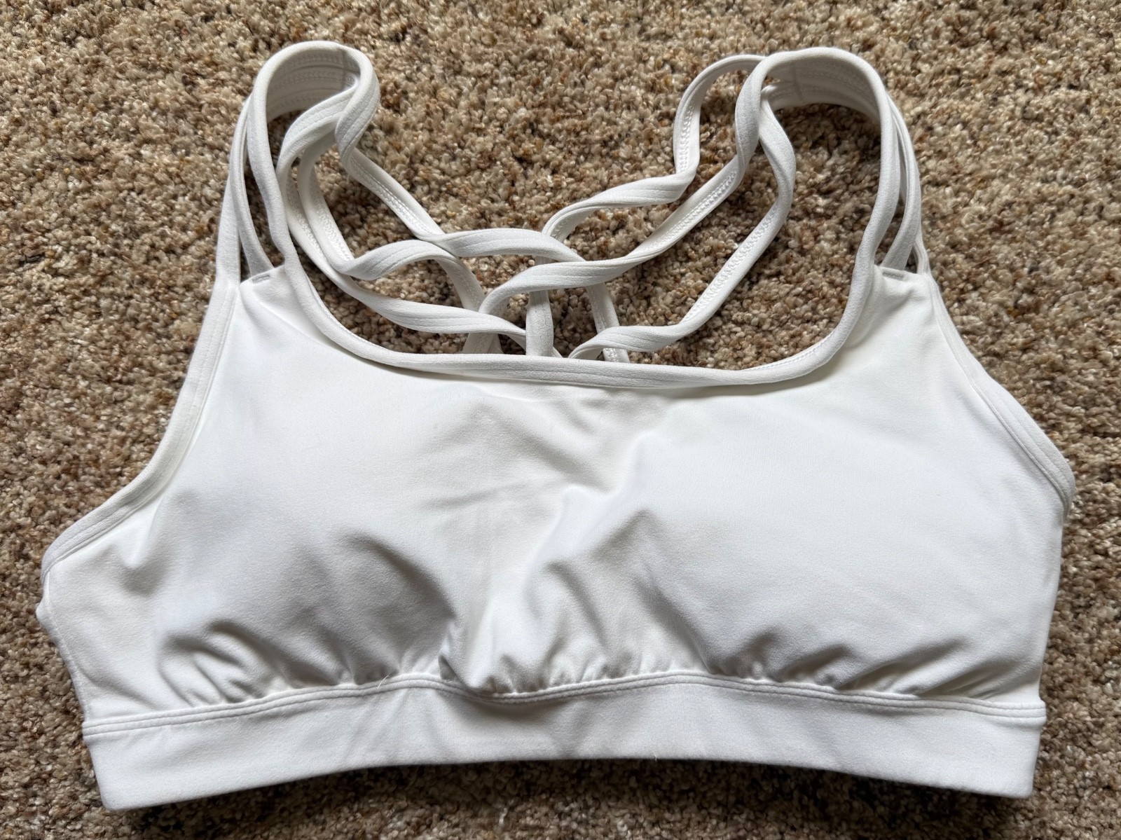 Athleta Womens White Multi Strap Lattice Back Sports Bra 591284-01 Medium NWOT