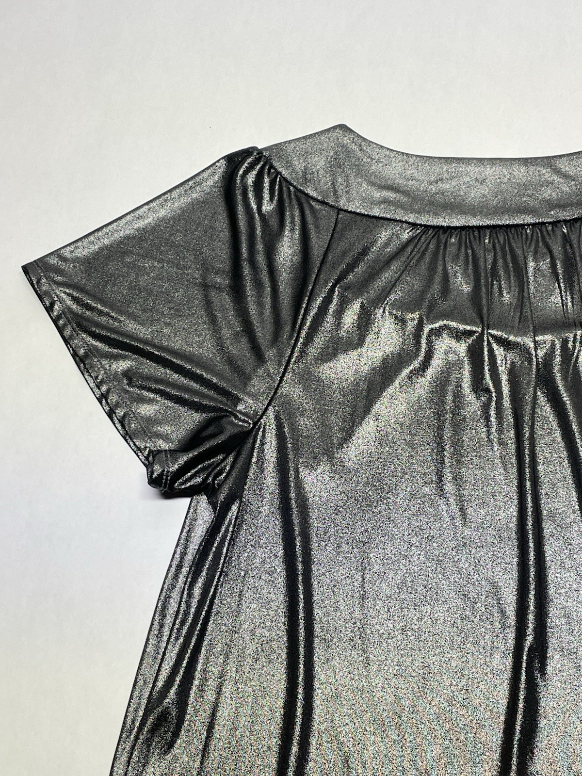 Silver Metallic Liquid Knit Flutter Sleeve Top Size L Y2K Cyber Fairy Whimsigoth