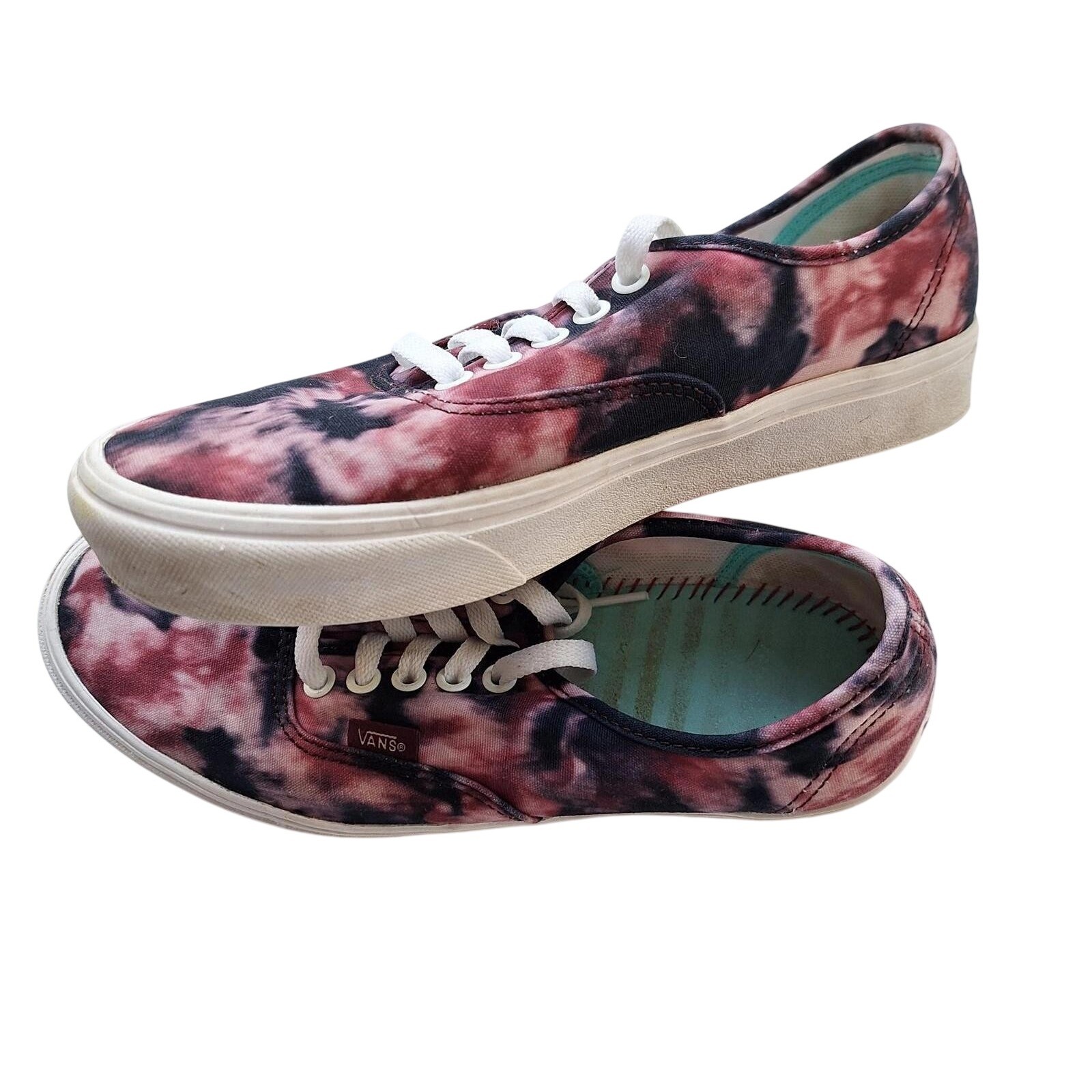 Vans Authentic Tie Dye Burgundy Black White Skate Shoes Men 6.5 Women 8 Low Top