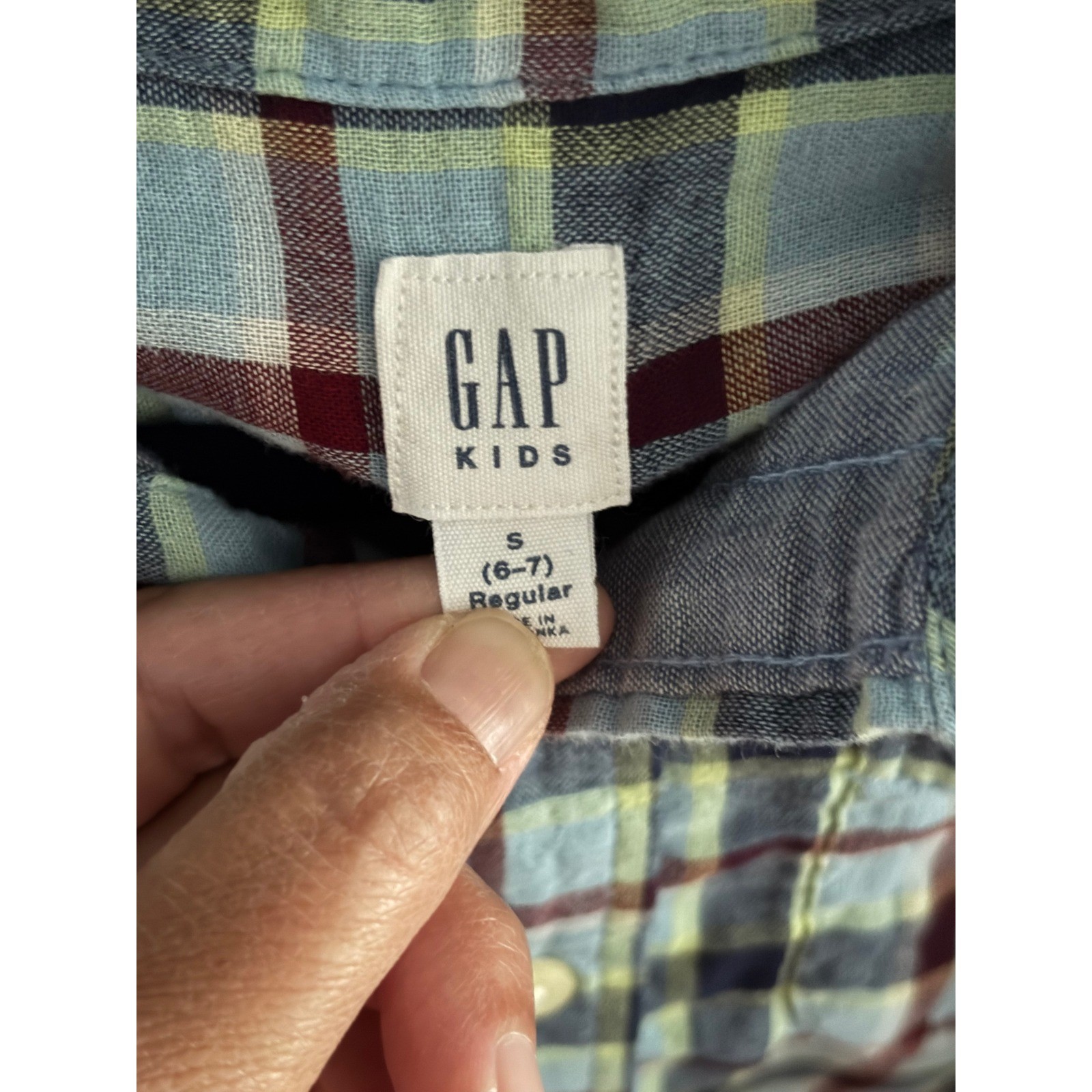 Gap Kids Boys Blue Red Yellow Plaid Flannel Button Down Shirt Size S 6-7