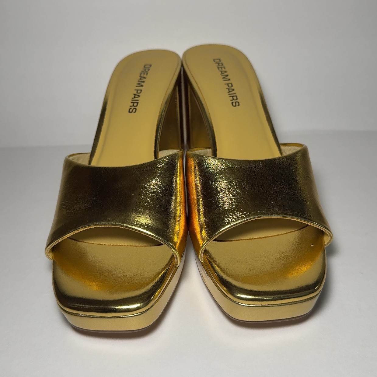 Dream Pairs Gold Metallic Platform Wedge Slide Sandals Size 7.5