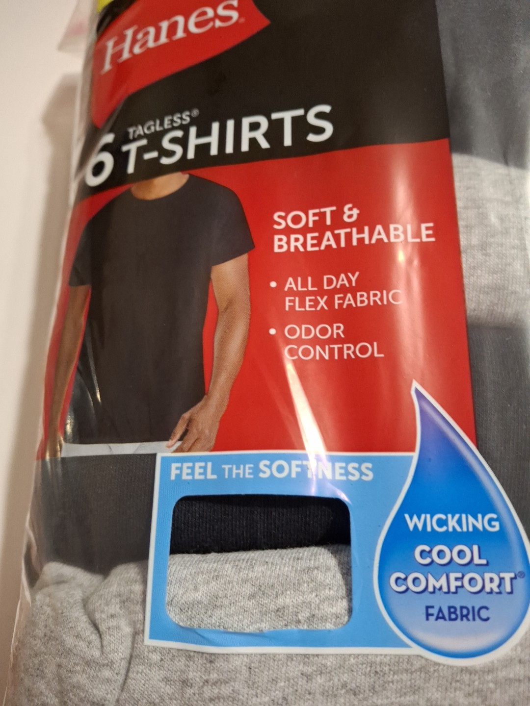 Hanes 6 Pack Mens T-Shirts Crew Neck Cool Comfort Size XL Value Pack Tagless NEW