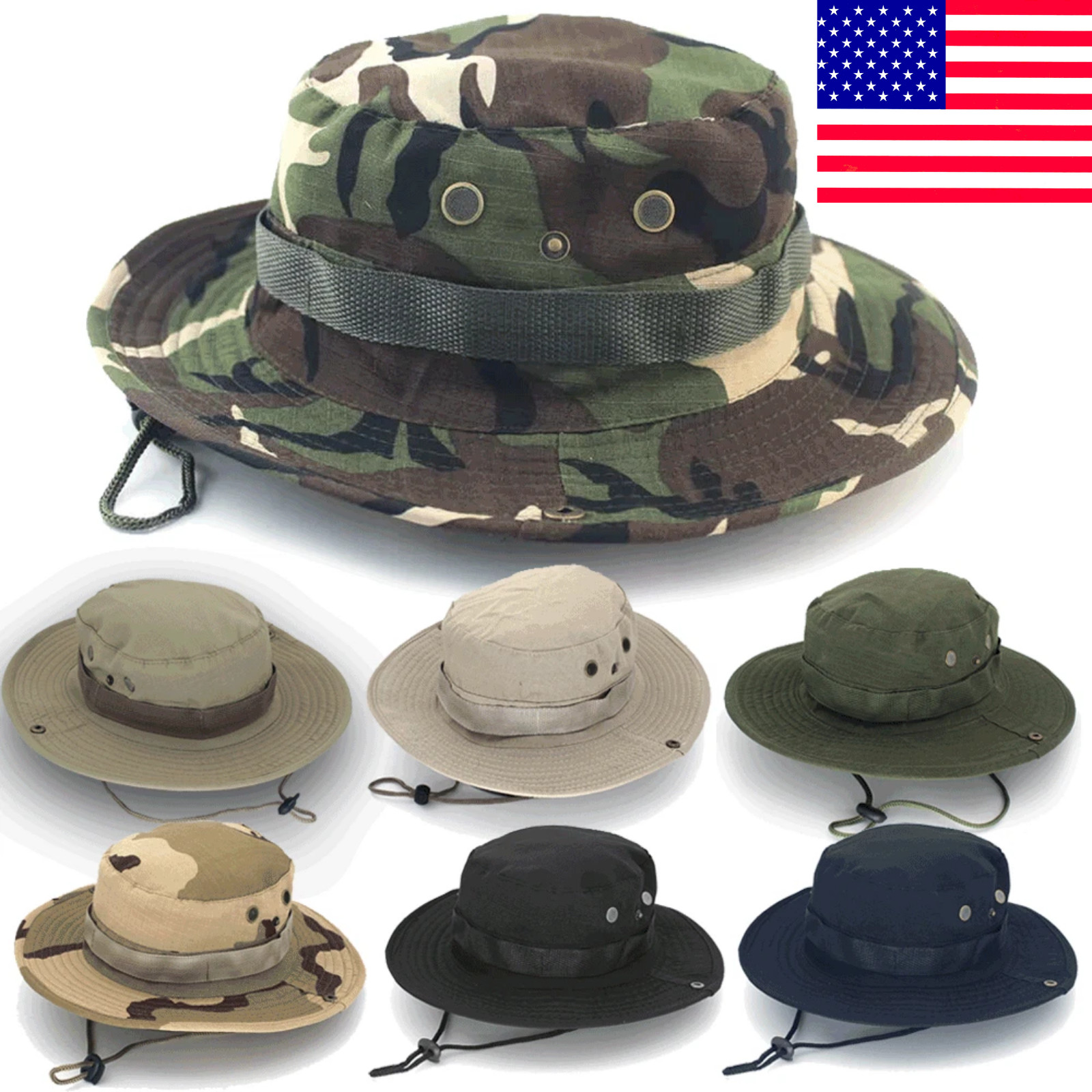 Boonie Bucket Hats Outdoor Fishing Hunting Wide Brim Mesh Camo Safari Sun Cap