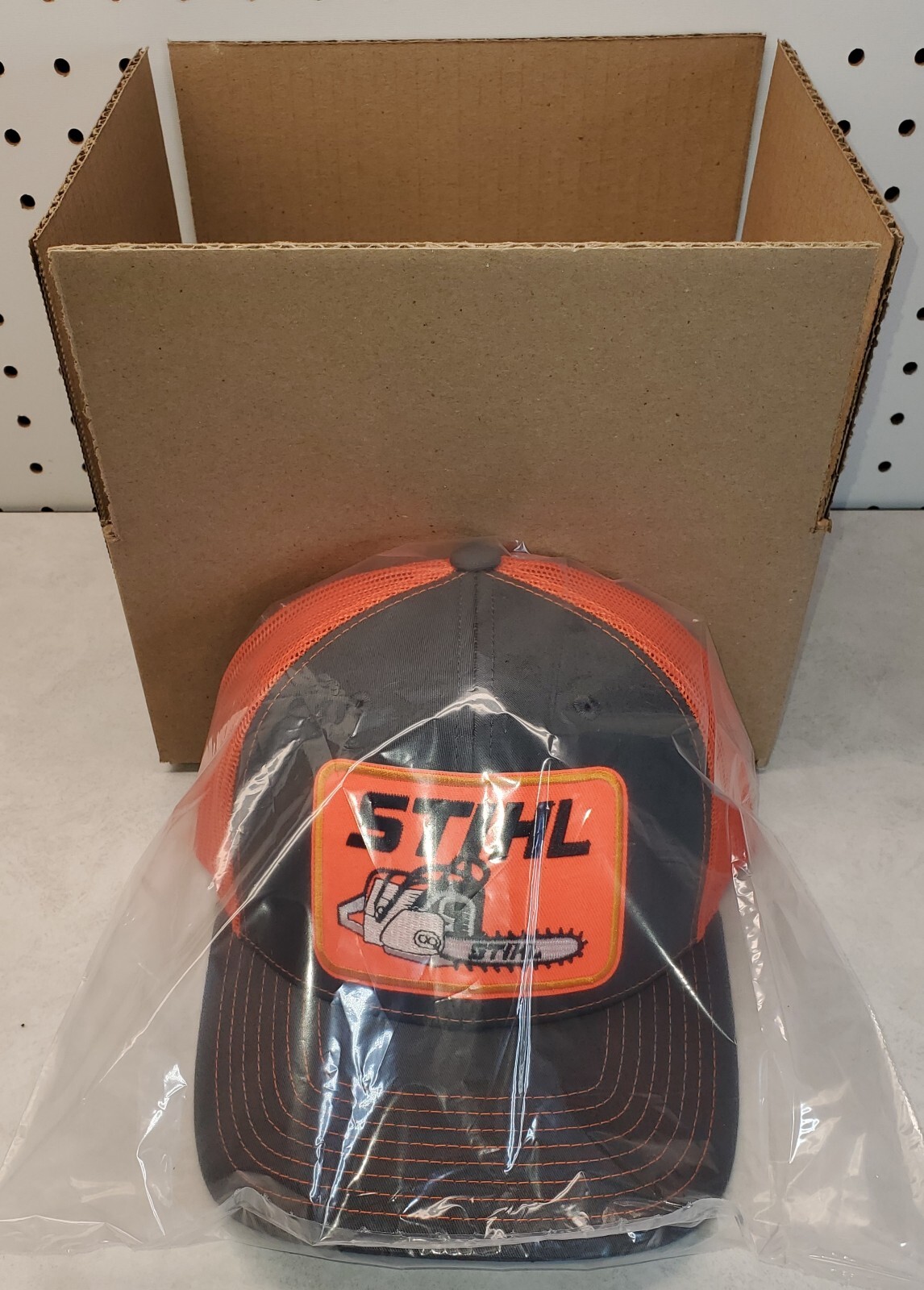 STIHL Patch on Richardson 112 Trucker Hat Snapback / Blaze Orange Camo