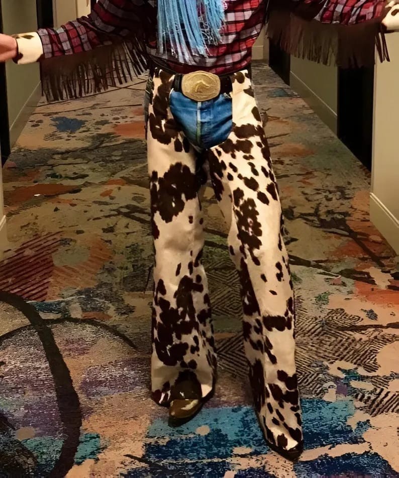 Cowhide Leather Pants Hair On Hide Western Cowboy Rodeo Riding Pants