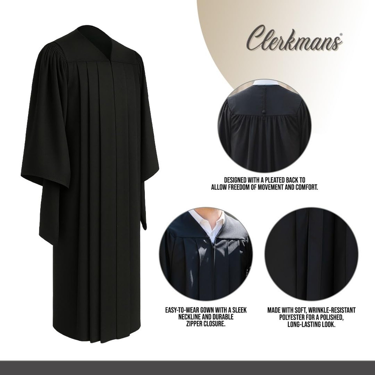CLERKMANS Unisex Classic Masters Graduation Gown 60 (6’3″-6’5″)