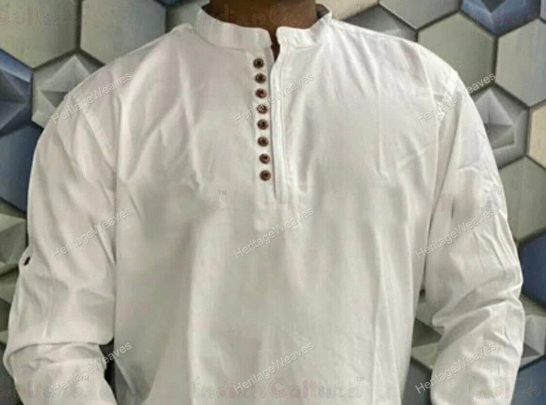 Mens Kurta White Color Mens Fancy Kurta Cotton Dress Mens Shirt Plain Top Tonic