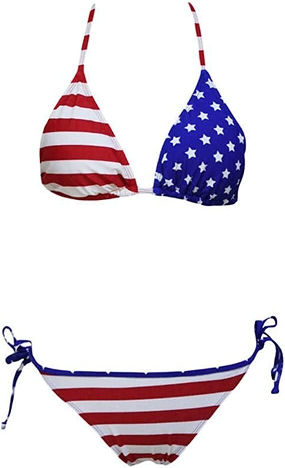 American Flag Print Halter Triangle Bikini Swimsuit – Sexy, 4th of July Party