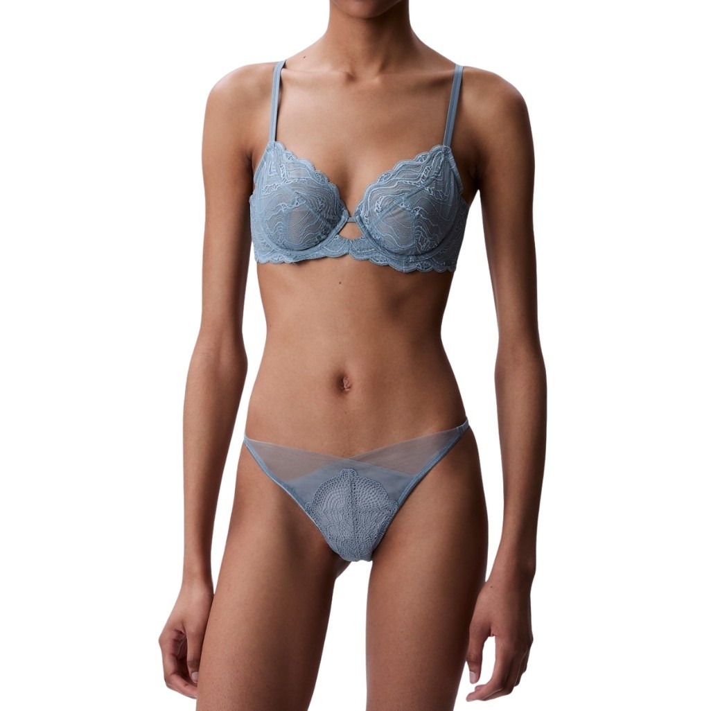 CALVIN KLEIN Sensual Stretch Lace Unlined Full Coverage Bra 36B Lead Blue QF8120