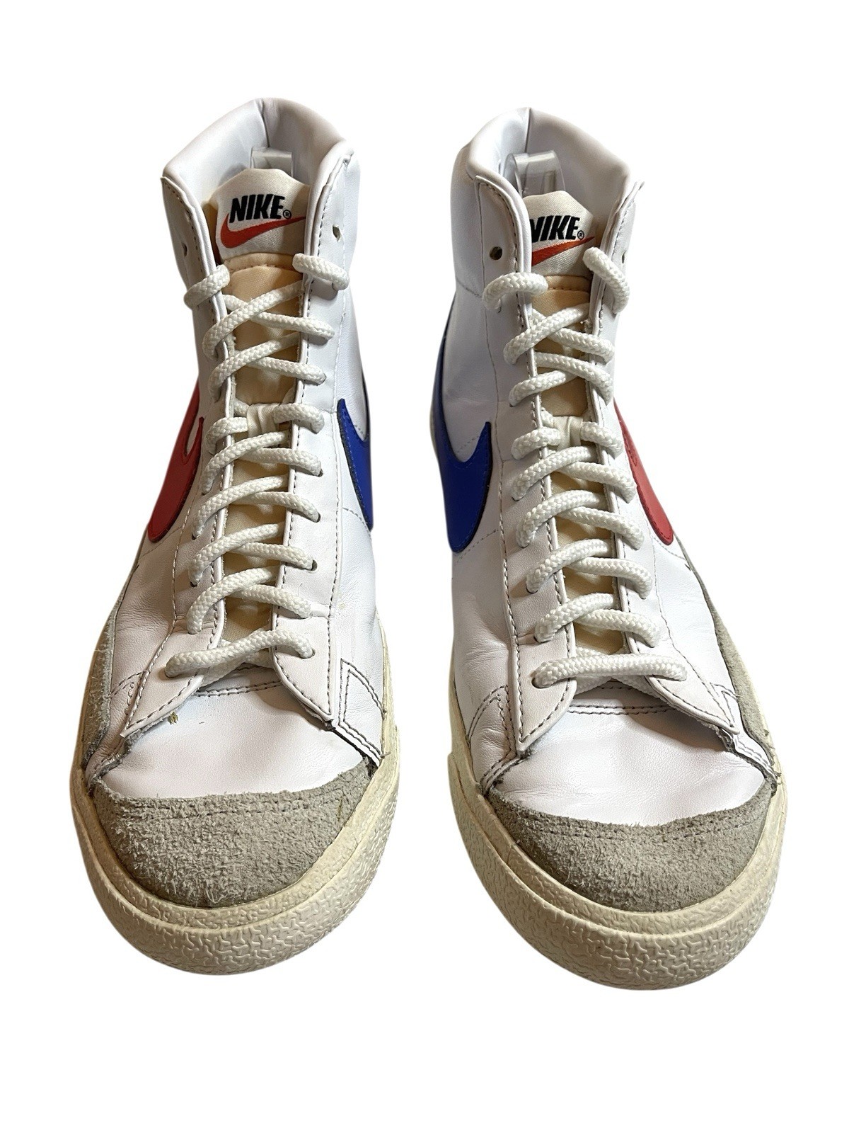NIKE BLAZER MID ‘77 Mens 8.5 Vintage Style White Red Blue Hi-Top Retro Sneakers