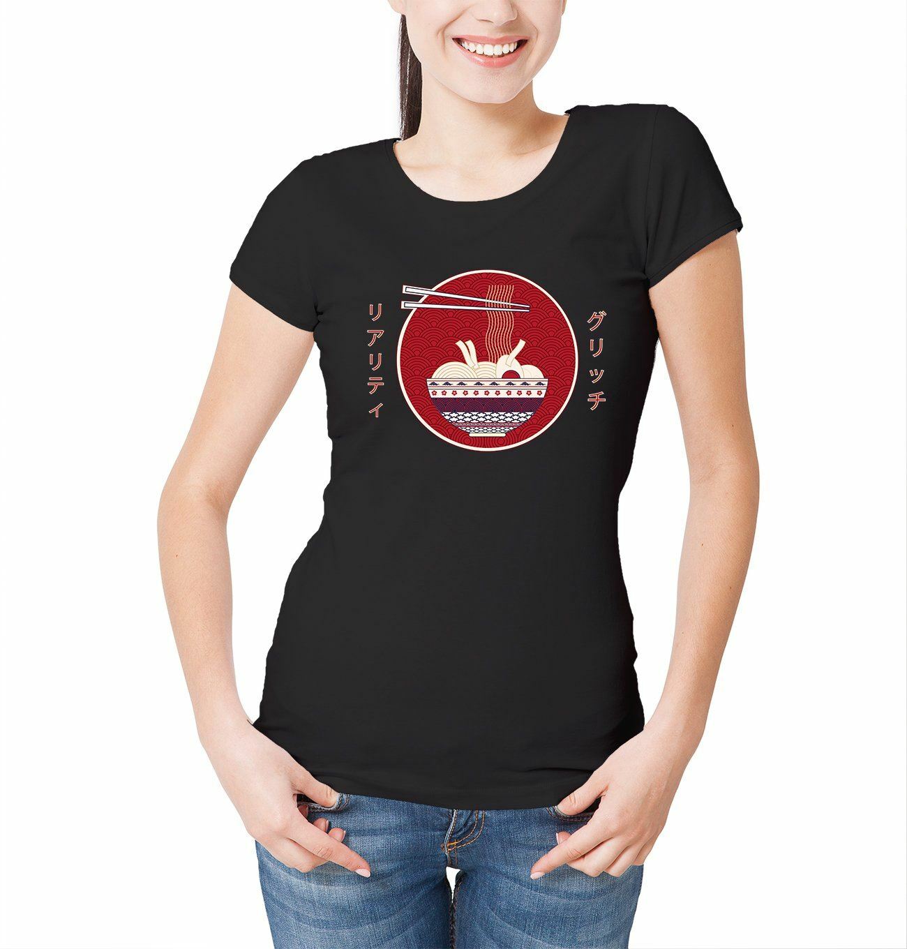 Reality Glitch Japanese Ramen Noodle Womens T-Shirt Anime Manga Cool Food Japan