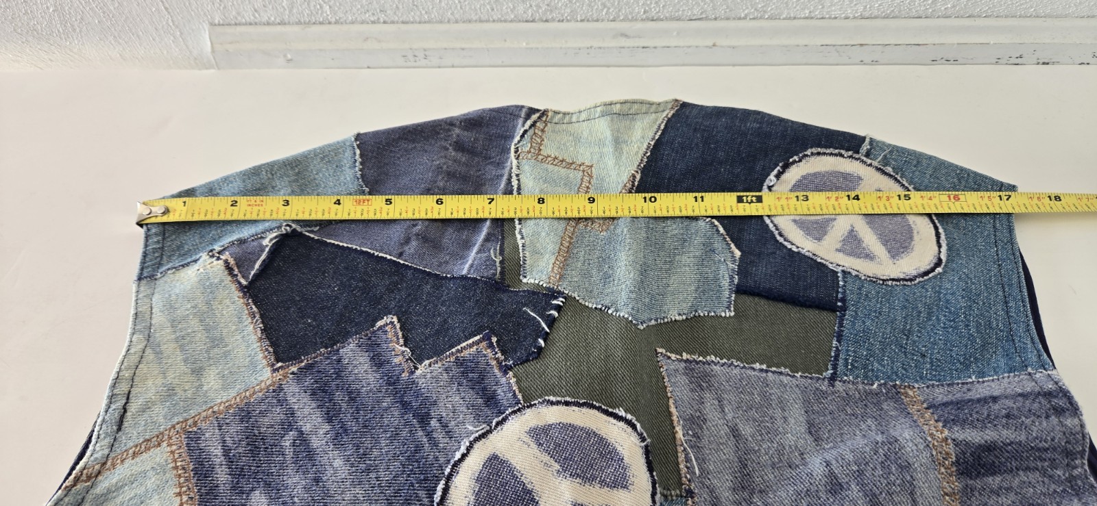 Vintage Denim Peace Sign Vest w/ Patches & Pockets *RARE* Frayed “Homemade” L