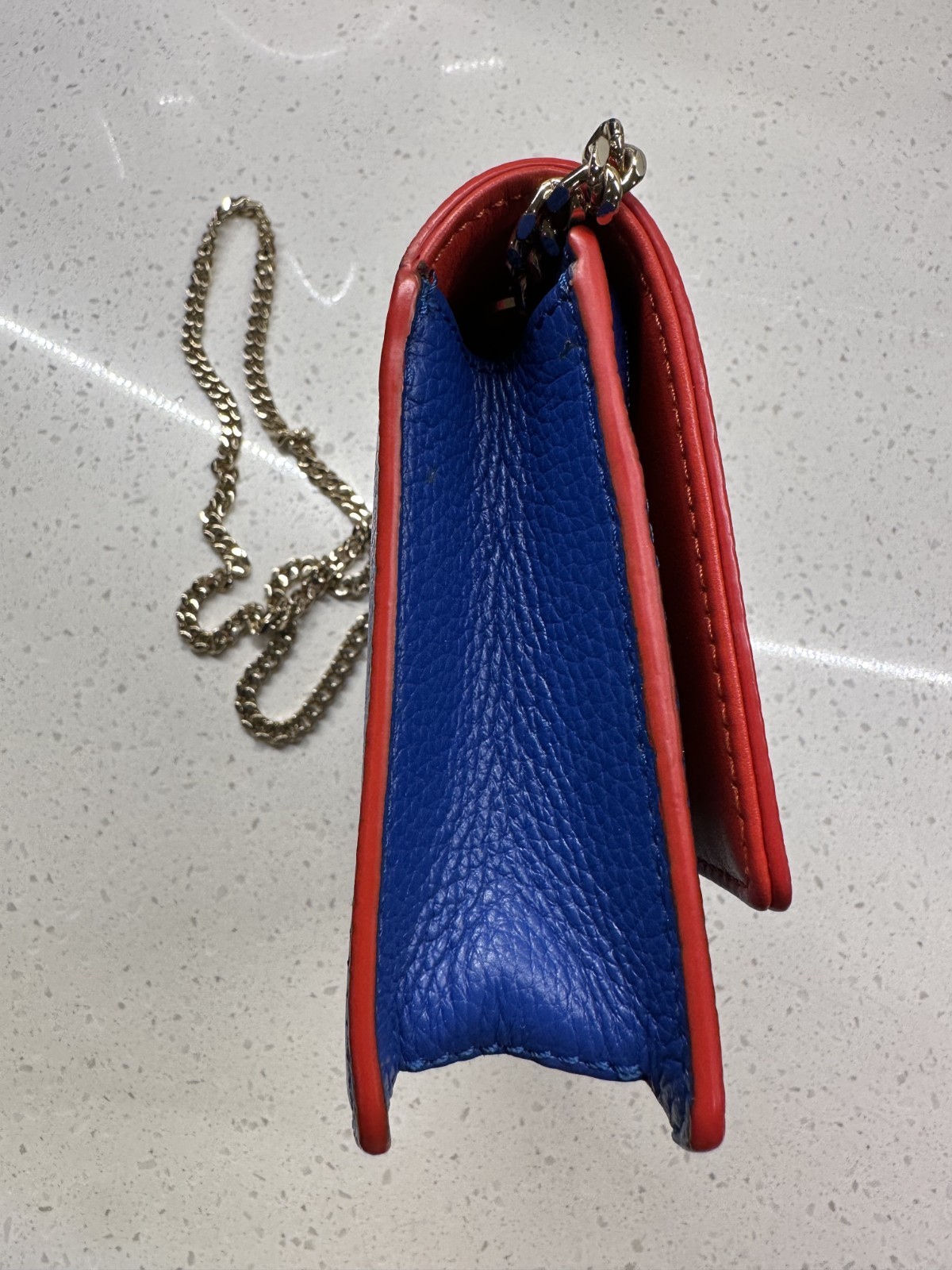 Versace Medusa Blue Crossbody Bag Gold Chain Strap Magnetic Closure Pockets
