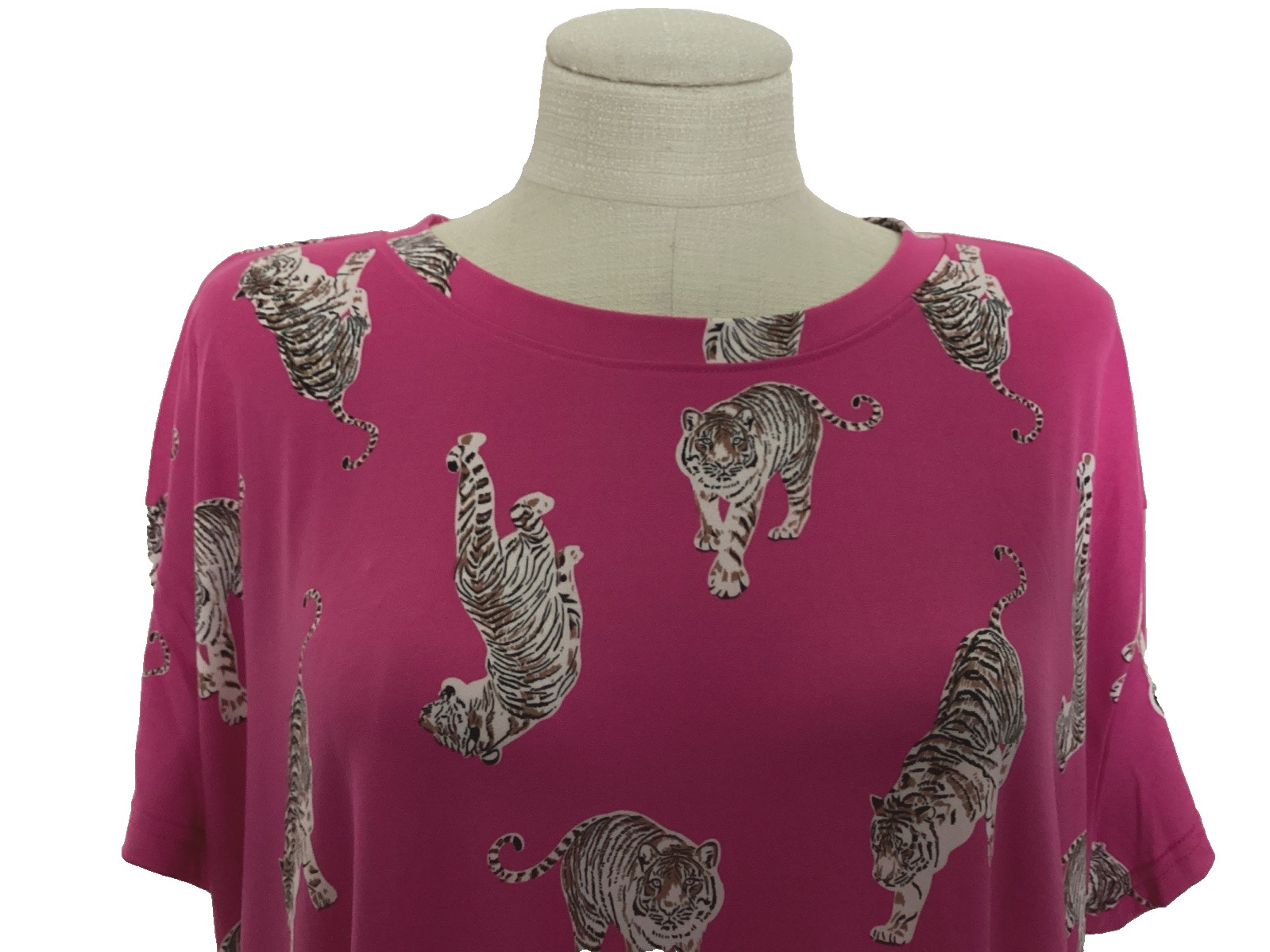 JOYSPUN SLEEPSHIRT Pink Tigers Print Knit Knee Length GOWN Sz L/XL*