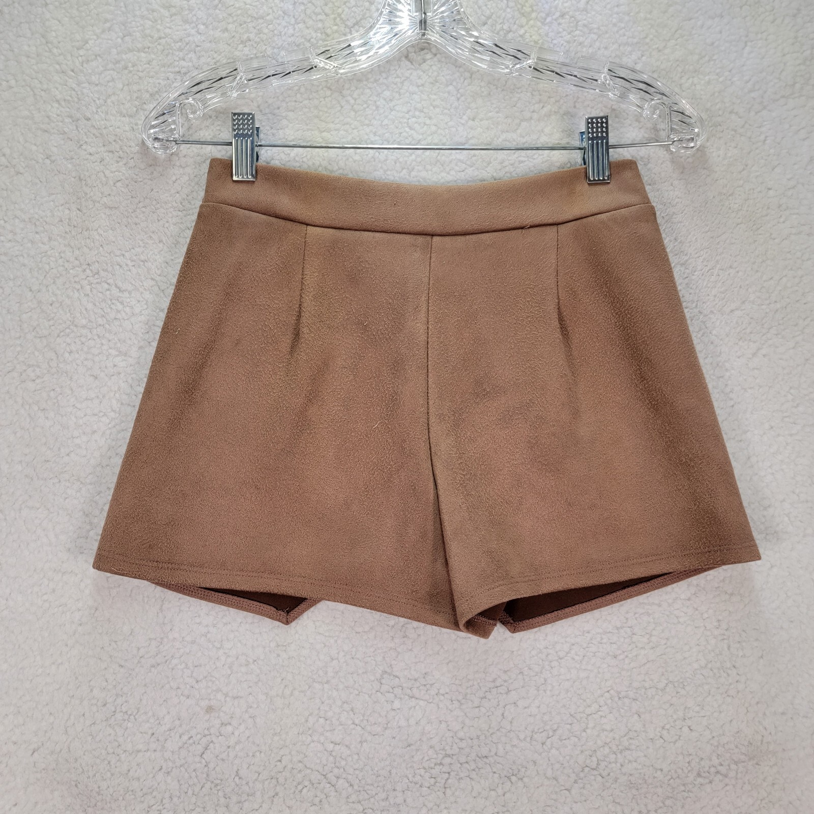 Fawn Brown Faux Suede Pull On Clubwear Mini Sexy Skort Womens Skirt Size S