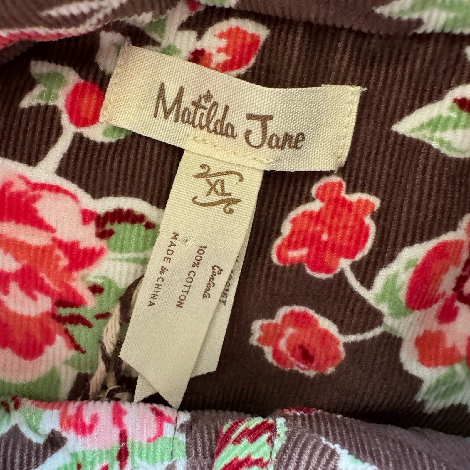 Matilda Jane Sydney Reversible Quilted Brown Floral Snap Vest Women Size XL NWT