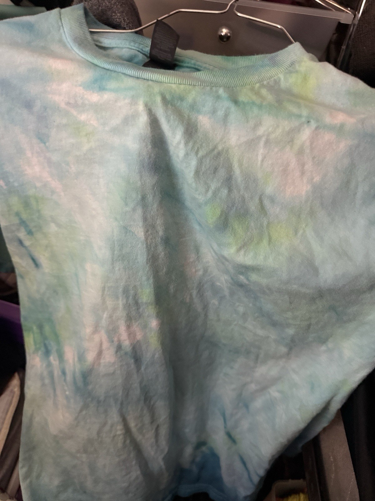 Gildan Colorful Blue Green White Tie-Dye Cotton Jersey Crew Neck T-Shirt M