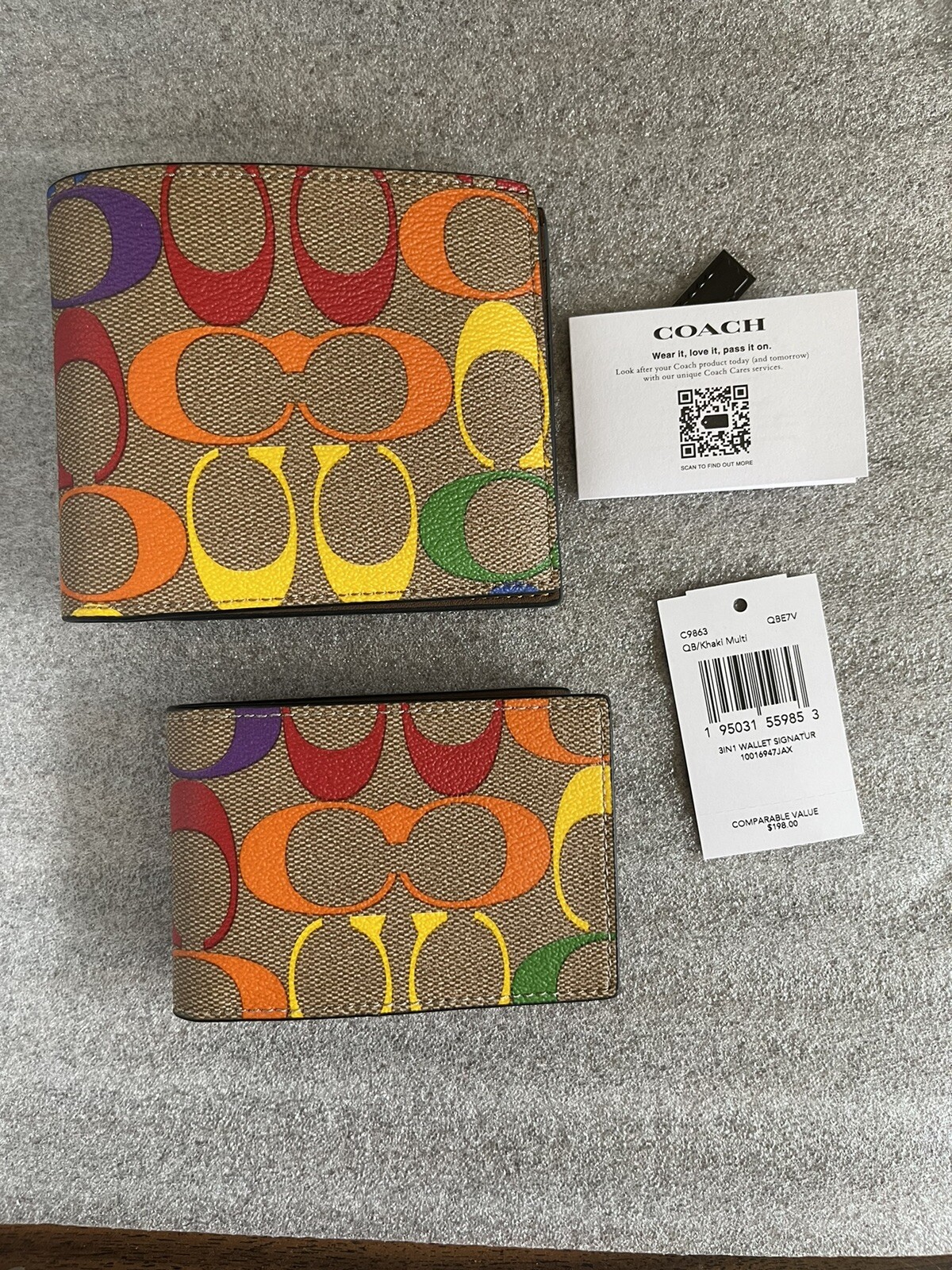 NWT Coach Pride 3 In 1 Wallet In Rainbow Signature Canvas C9863