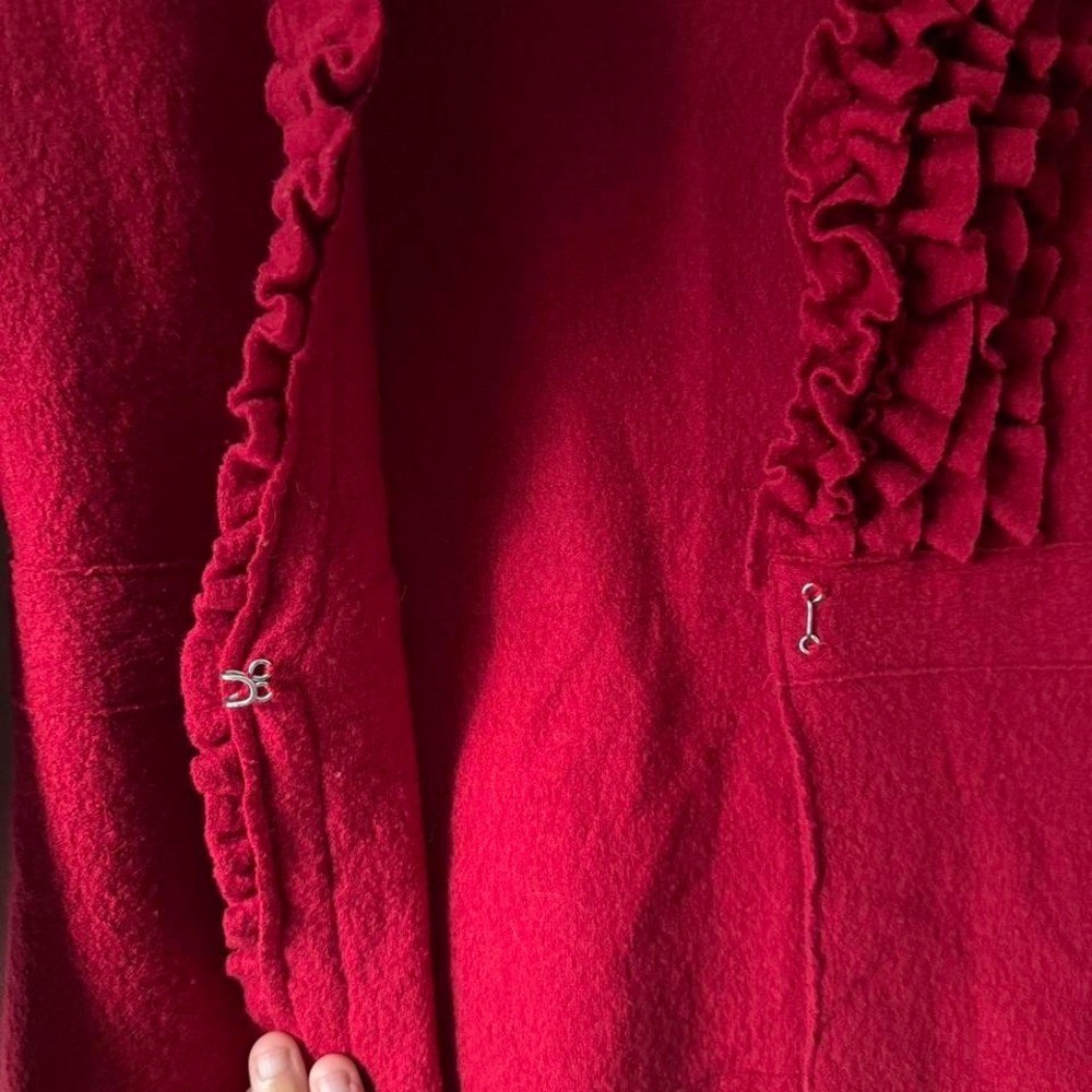 Red Ruffle 100% Merino Wool Blouse Cardigan