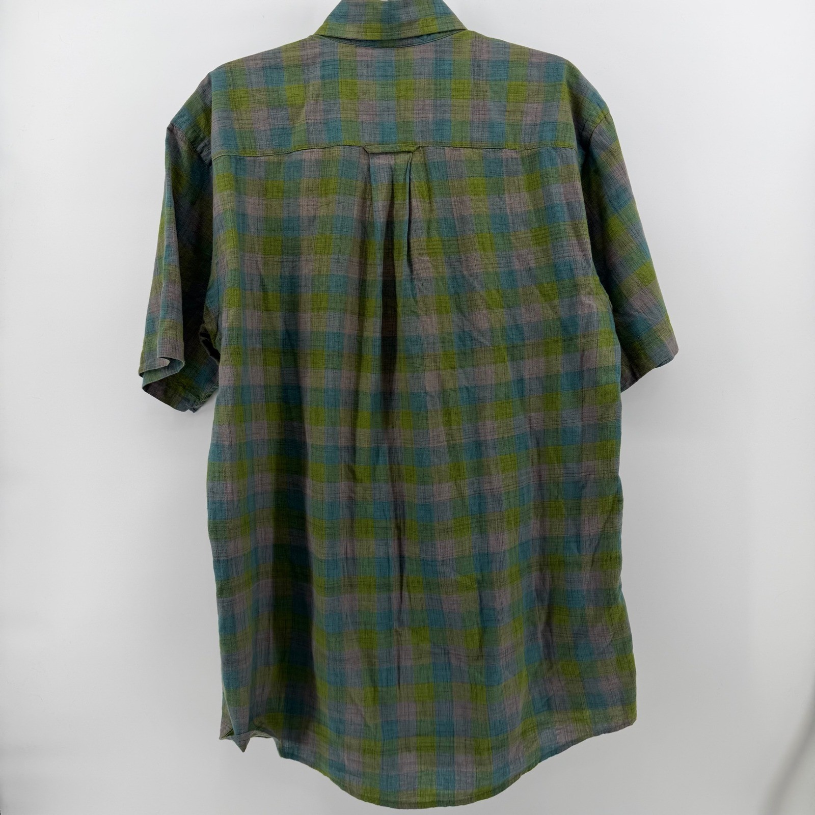 Orvis Button Down Shirt Mens Medium Green Plaid Short Sleeve Cotton 0438