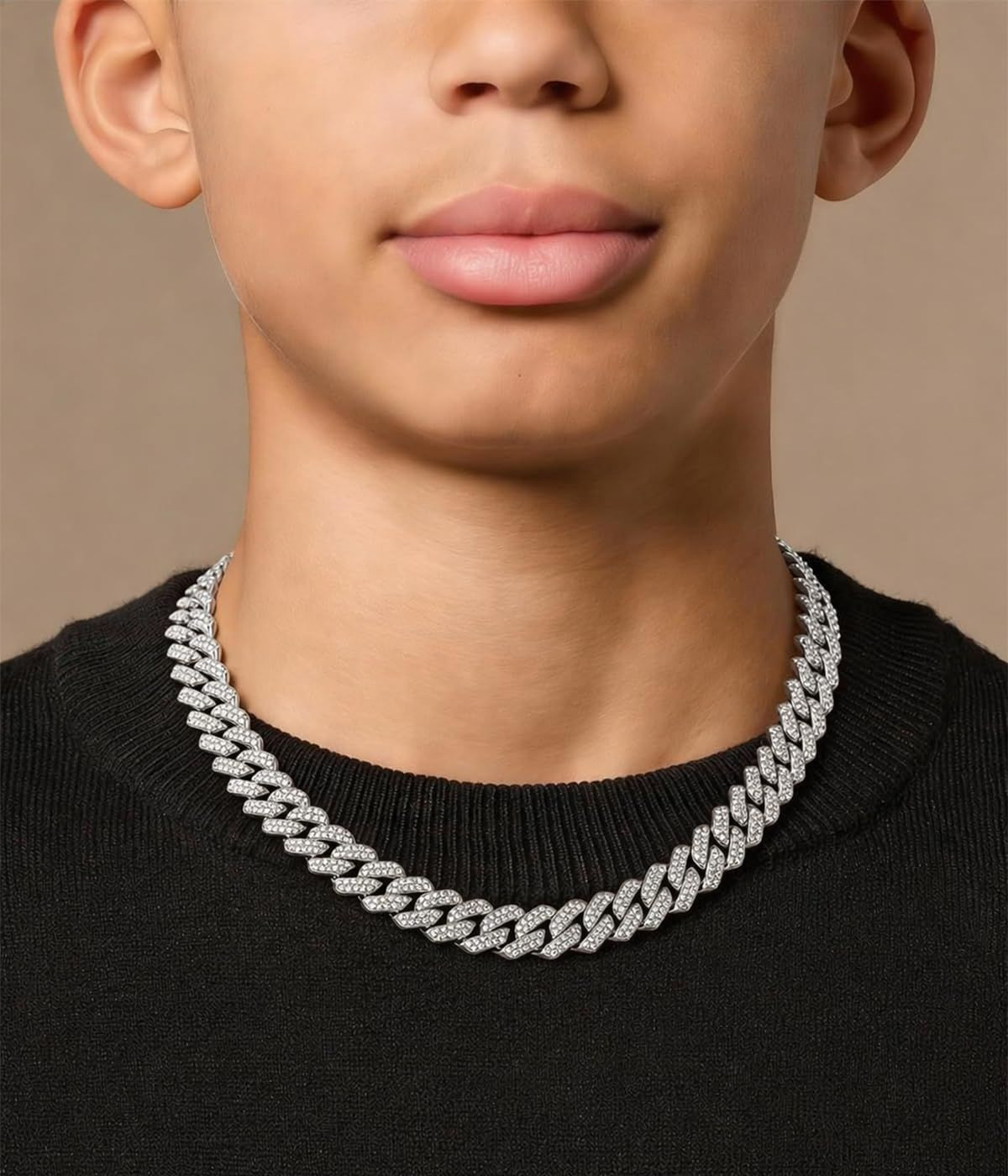 DAOYALE Silver Cuban Link Chain for Men Boys,Diamond Iced Out 18Inch,