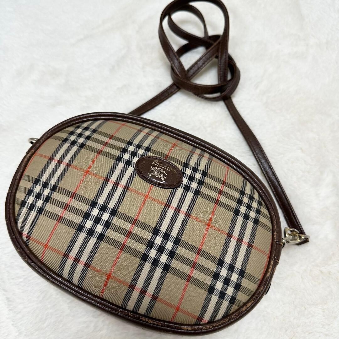 Burberrys Nova Check Canvas Leather Oval Camera Bag Vintage Shoulder Auth