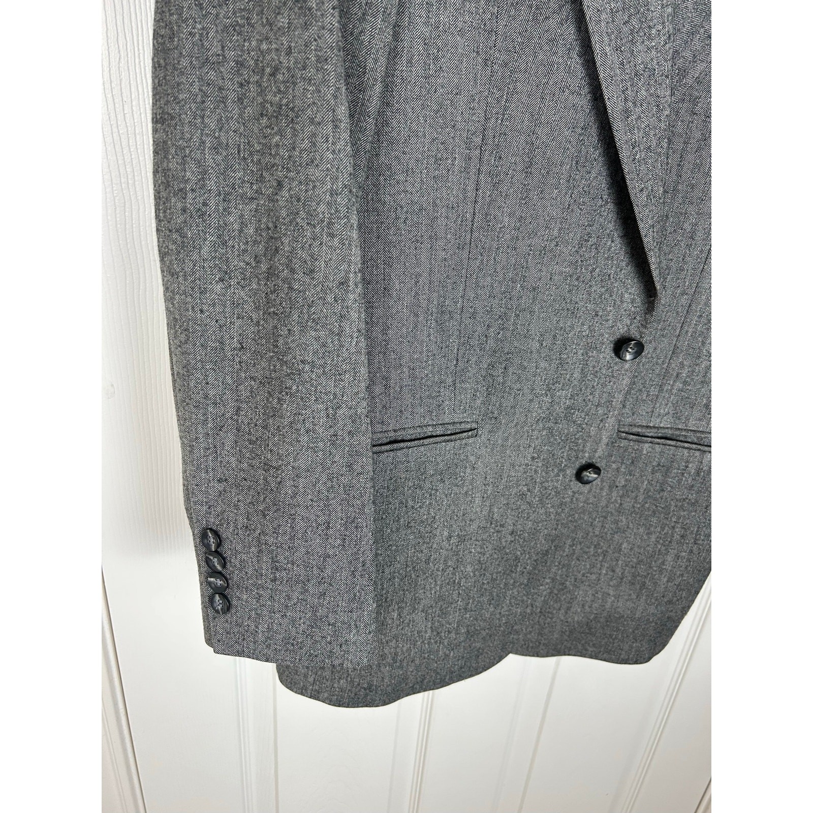 Vintage 1980s Syms Tailored Herringbone Blazer Mens USA ACTWU 38R US